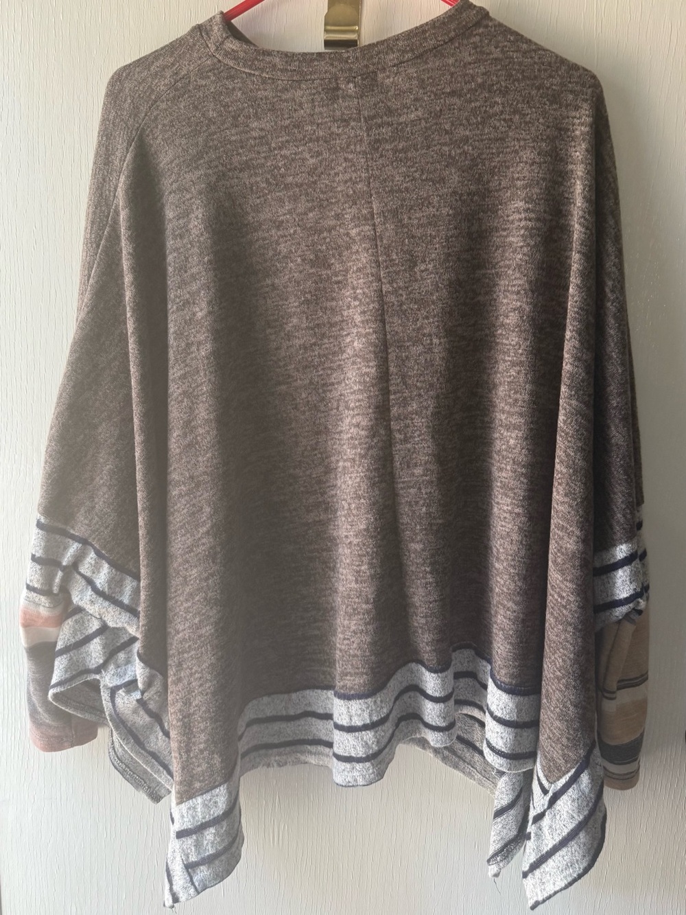 Striped Hem Brown Women's Tunic Poncho - Picture 3 of 5